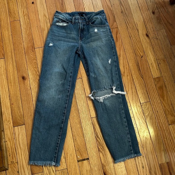 Sincerely Jules Medium‎ Wash Raw Hem Cropped Jeans Size 0/24 - Picture 1 of 2